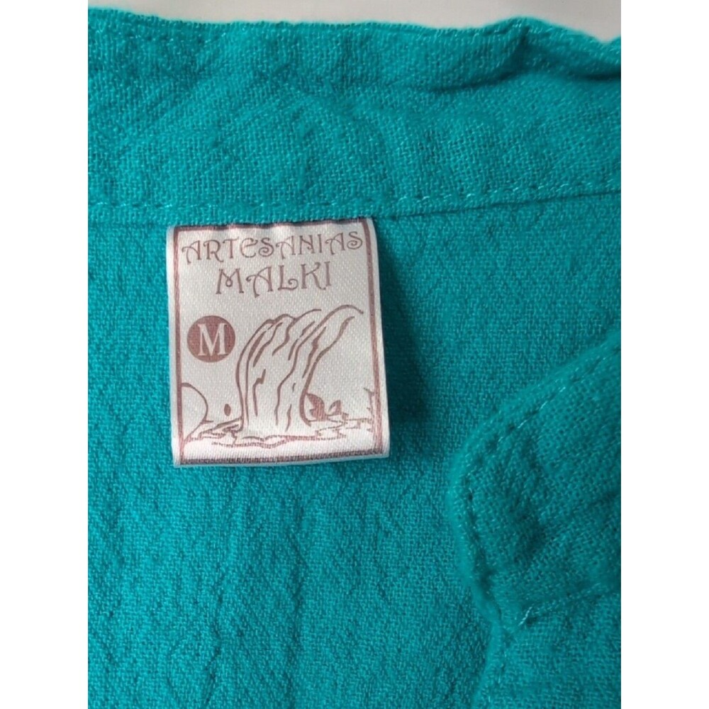 100% Cotton Embroidered V-Neck Button-Front Women's Shirt - Teal Size M - Picture 2 of 10